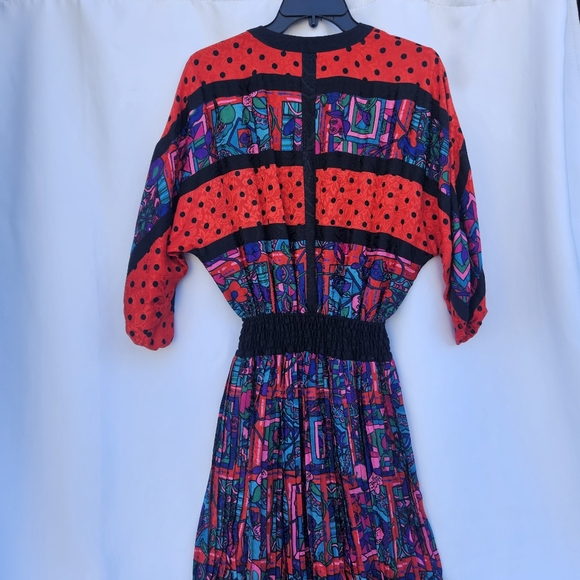 Vtg 1980s Diane Freis 100% Silk Multicolored Dress - Picture 9 of 10